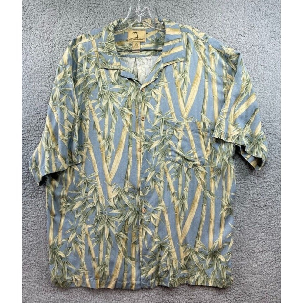 Jamaica Jaxx Hawaiian Silk Shirt Mens XL‎ Blue Button Up Short Sleeve Size XL